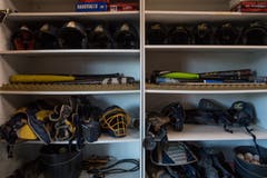 Ein kleiner Einblick ins Materiallager des Baseball-Teams Eagles. Bild: Boris Bürgisser (Luzern, 25. April 2019)