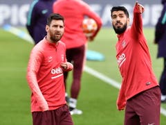 Lionel Messi (links) and Luis Suarez - die beiden Offensiv-Leader von Barcelona (Bild: KEYSTONE/EPA/NEIL HALL)
