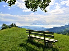 Wunderschöne Morgenstimmung: Ein Mix aus Sonne und Wolken mit Blick auf die Rigi und den Vierwaldstättersee. (Bild: Urs Gutfleisch, Hoderchäppeli, 10. Juni 2019)