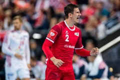 Jubel beim Luzerner Andy Schmid. (Bild: Philipp Schmidli, Zug, 12. Juni 2019)