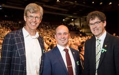 Frauenfelds Stadtpräsident Anders Stokholm mit den beiden ehemaligen Grossratspräsidenten Turi Schallenberg und Gallus Müller an der Partizipanten-Versammlung 2019 in der Bodensee-Arena in Kreuzlingen.