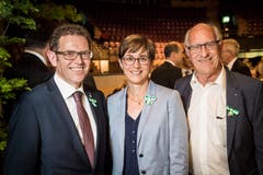 Regierungspräsident Jakob Stark, Regierungsrätin Monika Knill und der ehemalige TKB-Chef Theo Prinz an der Partizipanten-Versammlung 2019 in der Bodensee-Arena in Kreuzlingen.