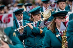 Die Feldmusik Hellbühl bei der Parademusik. (Bild: Philipp Schmidli, Hergiswil, 15. Juni 2019)