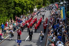 Die Feldmusik Unterägeri bei der Parademusik. (Bild: Philipp Schmidli, Hergiswil, 15. Juni 2019)