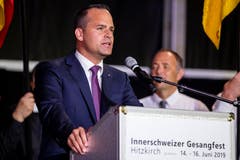 Ständerat Damian Müller am Schlussakt des Festes. (Bild: Philipp Schmidli, Hitzkirch, 16. Juni 2019)