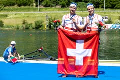 Nur 0.09 Sekunden haben für den ersten Platz gefehlt – Delarze und Röösli scheinen trotzdem zufrieden. (Alexandra Wey/Keystone, 2. Juni 2019)