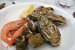 Die Lokale in Honfleur bieten fangfrische Meeresfrüchte an.