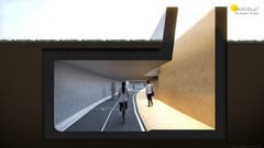 An einer anderen Stelle im Tunnel könnte ein Lichtschacht Tageslicht unter die Erde bringen. (Illustration: Heliobus AG/PD)