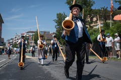 Impressionen vom Festumzug - die Alphornvereinigung Pilatus-Kriens. (Bild: Boris Bürgisser)