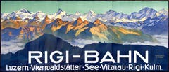 Dreiteiliges Plakat mit dem Blick auf Rigi-Scheidegg und einen Teil der Alpenkette. (Bild: Künstler unbekannt/ Druckerei Hubacher Bern, ca. 1910)