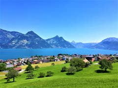 Wunderbares Sommerwetter mit traumhafter Aussicht auf den Vierwaldstättersee und die Berge. (Bild: Urs Gutfleisch, Beckenried, 7. Juni 2019)