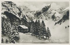 Das Berggasthaus Seealpsee im Winter. (Bild: Foto Gross, St.Gallen/Landesarchiv AI)