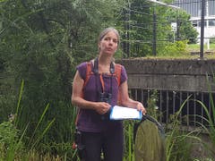 Mit Feldstecher, Schmetterlingsnetz und Notizblock: Umweltnaturwissenschaftlerin Simone Bossart zählt Kleintiere auf Zürcher Stadtgebiet. (Bild: Keystone-SDA/ Jara Uhricek)