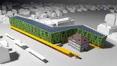 Mit ihrem Projekt Tausendfüsser wollen der Stanser Steff Hürlimann und der Architekt Georg Vranek aus Emmenbrücke die Überbauung des Stanser Bahnhofareals wieder ins Gespräch bringen. (Visualisierung: PD)