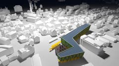 So würde sich das neue Gebäude ins Ortsbild beim Bahnhofsareal integrieren. (Visualisierung: PD)