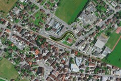 Lage der neuen Überbauung im Bahnhofsareal. Bei dieser Idee wäre Land des Kantons, der Post und der Zentralbahn betroffen. (Visualisierung: PD)