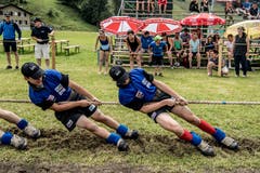 Impressionen von der U19-Schweizer-Meisterschaft im Seilziehen. Im Bild sind die Ebersecker. (Bild: Nadia Schärli, Engelberg, 20. Juli 2019)