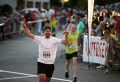 Raphael von Bürgen freut sich beim Zieleinlauf. (Bild: Stefan Kaiser, Oberägeri, 19. Juli 2019)