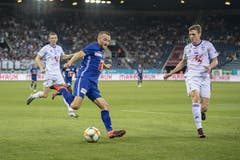 Christian Schneuwly (FC Luzern, links) und Deni Pavlovic (rechts). (Bild: KEYSTONE/Urs Flueeler)