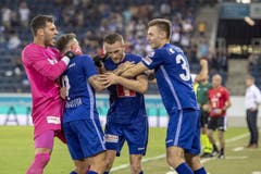 Torschütze Christian Schneuwly bejubelt seinen erlösenden 1:0-Treffer. (Bild: KEYSTONE/Urs Flueeler)