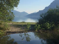 In diesen heissen Tagen zu empfehlen: Sonnenaufgang-Bike-«Tüürli» mit erfrischendem Schwumm im Urnersee an der Isleten mit herrlichem Blick Richtung Brunnen. (Bild: Vera Arnold-Tresch, Isleten, 23. Juli 2019)