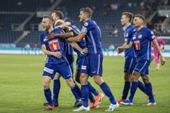 Torschütze Christian Schneuwly bejubelt seinen erlösenden 1:0-Treffer. (Bild: KEYSTONE/Urs Flueeler)