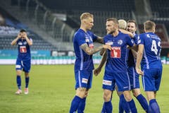Torschütze Christian Schneuwly bejubelt seinen erlösenden 1:0-Treffer. (Bild: KEYSTONE/Urs Flueeler)