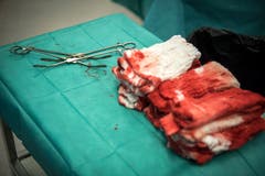 Nach der Operation bleiben die blutigen Tücher. (Bild: Reto Martin)