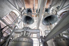 Die Glocken im Glockenturm des Klosters Engelberg. (Bild: Keystone/Urs Flüeler, Engelberg, 17. Juli 2019)