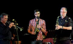 Die Brüggers vom Bözberg: Vater Roman Brügger war nie professioneller Musiker, als Lehrer allerdings war ihm die Musik während seines Berufslebens ein grosses Anliegen. Und seit Jahrzehnten ist er als erdiger Swing-Saxophonist und Klarinettist in der Aargauer Amateurszene ein fester Wert. Der Musikvirus infizierte seine zwei Söhne gleichermassen: Der ältere, Lukas, machte ebenfalls das Saxophon zu seinem Instrument, als Komponist und Arrangeur leitet er seine eigene Big Band. Zusammen mit Bruder Jonas am Schlagzeug spielt er in der Popband «Hier spricht Paul», und natürlich: Immer wieder stehen die drei Brüggers gemeinsam auf der Bühne, meistens dann, wenn einfach swingender Jazz gefragt ist. www.lukasbruegger.ch