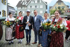 Bundesrat Alain Berset und Landammann Roger Nager. (Bild: Urs Hanhart, 4. Juli 2019)