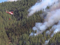 Ein Löschhelikopter im Einsatz gegen das Feuer in den Wäldern der Kanareninsel Gran Canaria. (Bild: KEYSTONE/EPA EFE/ELVIRA URQUIJO A.)