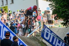 Reto Indergand im Short-Track-Rennen. (Bild: Roland Jauch, Lenzerheide, 9. August 2019)