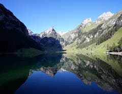 Stahlblauer Seealpsee am Morgen. (Bild: Doreen Fässler)