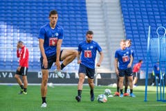 Von links: Remo Arnold, Francesco Margiotta und Christian Schwegler im Abschlusstraining vor dem Spiel gegen Espanyol Barcelona. (Bild: Martin Meienberger/freshfocus)