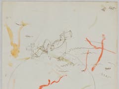 Den Säufer hat der kleine Prinz auf dessen Planten besucht. Die Szene hat der französische Autor Antoine de Saint-Exupéry skizziert, bevor sein «Le petit prince» zu Weltruhm gelangte. Die Zeichnung ist nun in Winterthur gefunden worden. (Bild: Handout SKKG_Le petit prince)