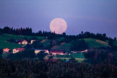 Der Vollmond verabschiedet sich für einen schönen neuen Tag. (Bild: Vinzenz Blum, Egolzwil, 16. August 2019)