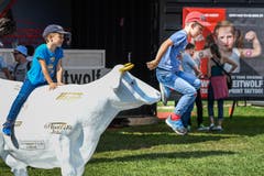 Die Kinder sind am Schwingfest beschäftigt. (Bild: Christian H. Hildebrand, Zug, 24. August 2019)