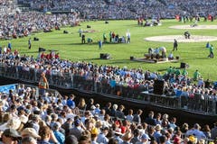 Bereits beim Ausstich am frühen Morgen ist die Arena voll besetzt. (Bild: Ennio Leanza/Keystone, Zug, 25. August 2019)