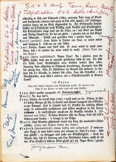 Notizen von Hans Segenreich auf einer Seite im Textbuch «Die Schicksalsmühle».