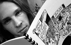 Im Jugend-Kulturraum Flon zeigen junge Leute ihr «Freizeit-Kunstschaffen» (wie das damals etwas despektierlich hiess). Die Ausstellung will «starke Arbeiten von starken Typen» zeigen. Im Bild ein junger Comiczeichner. (Bild: Archiv «St.Galler Tagblatt»)