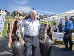 Alt-Bundesrat Christoph Blocher an der Delegiertenversammlung der SVP in Sattel. Er wurde wie ein Popstar gefeiert. (Bild: KEYSTONE/URS FLUEELER)
