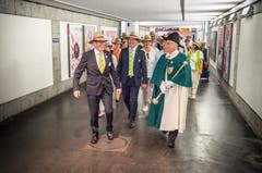 Ankunft des Thurgauer Extrazuges in Vevey. Die Regierung zuvorderst. (Bild: Andrea Stalder)
