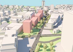 Die Industriestrasse mit Blick in Richtung See. (Visualisierung: PD)