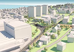 Der Knoten Pestalozzistrasse und das Portal Süd beim Tunnel Industriestrasse. (Visualisierung: PD)