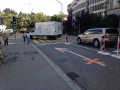 Die neue Situation für Autofahrer, die nach links vom Oberen Graben in die St.-Leonhard-Strasse einbiegen müssen.