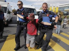 Ein Teilnehmer der Klimademonstration in Lausanne wird von der Polizei weggetragen. (Bild: KEYSTONE/EPA KEYSTONE/CYRIL ZINGARO)