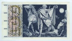 Reproduktion der Rückseite der 100-Franken-Banknote («St.Martin») der SNB, 5. Serie, ausgegeben 1957, zurückgerufen 1980. (Quelle: Archiv der SNB)