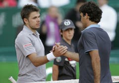 2009: Achtelfinal Monte Carlo: Wawrinka s. Federer 6:4, 7:5Drei Jahre nach dem letzten Duell stehen sich die beiden Schweizer im Fürstentum von Monaco gegenüber. Dabei gelingt dem Romand eine dicke Überraschung. Er schaltet Federer in den Achtelfinals aus. Später wird er im Halbfinale von Novak Djokovic gestoppt. (Bild: Keystone)