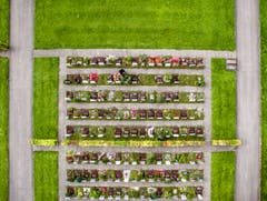 Ein Urnengrabfeld im Friedhof Feldli von oben. (Bild: Urs Bucher/Benjamin Manser - 16. September 2016)